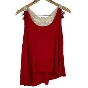 HEART & HIPS WOMEN'S RED WITH CREAM CROCHET BACK TANK TOP SIZE MEDIUM-EUC